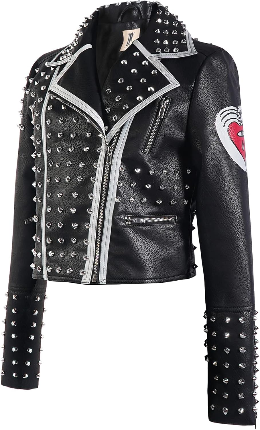 DARKSHE Women's Faux Leather PU Jacket, Graffiti Studded Rivet Punk Biker Moto Fashion Coat with Long Sleeve