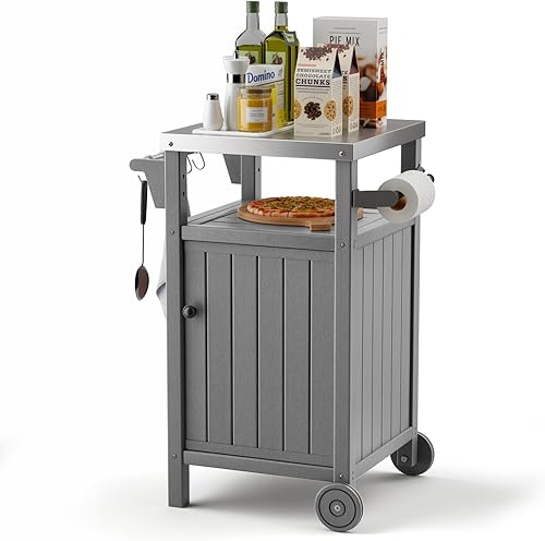 TORVA Carrito portátil para parrilla al aire libre con almacenamiento, gabinete impermeable para parrilla de patio, isla de cocina al aire libre de