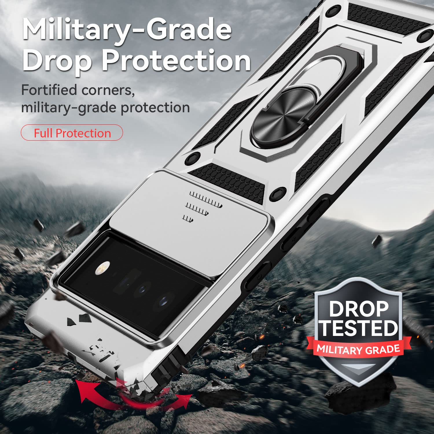 XINYEXIN Cover Per Google Pixel 7 Pro Con Protezione Fotocamera Scorrevole - Custodia Antiurto Blu Scuro Con Anello Magnetico 360° - 2