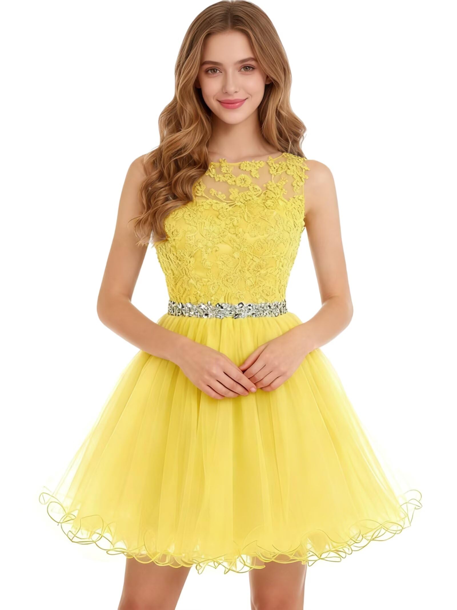 Dydsz Womens Scoop Appliques Homecoming Dress Short Cocktail Party Gown