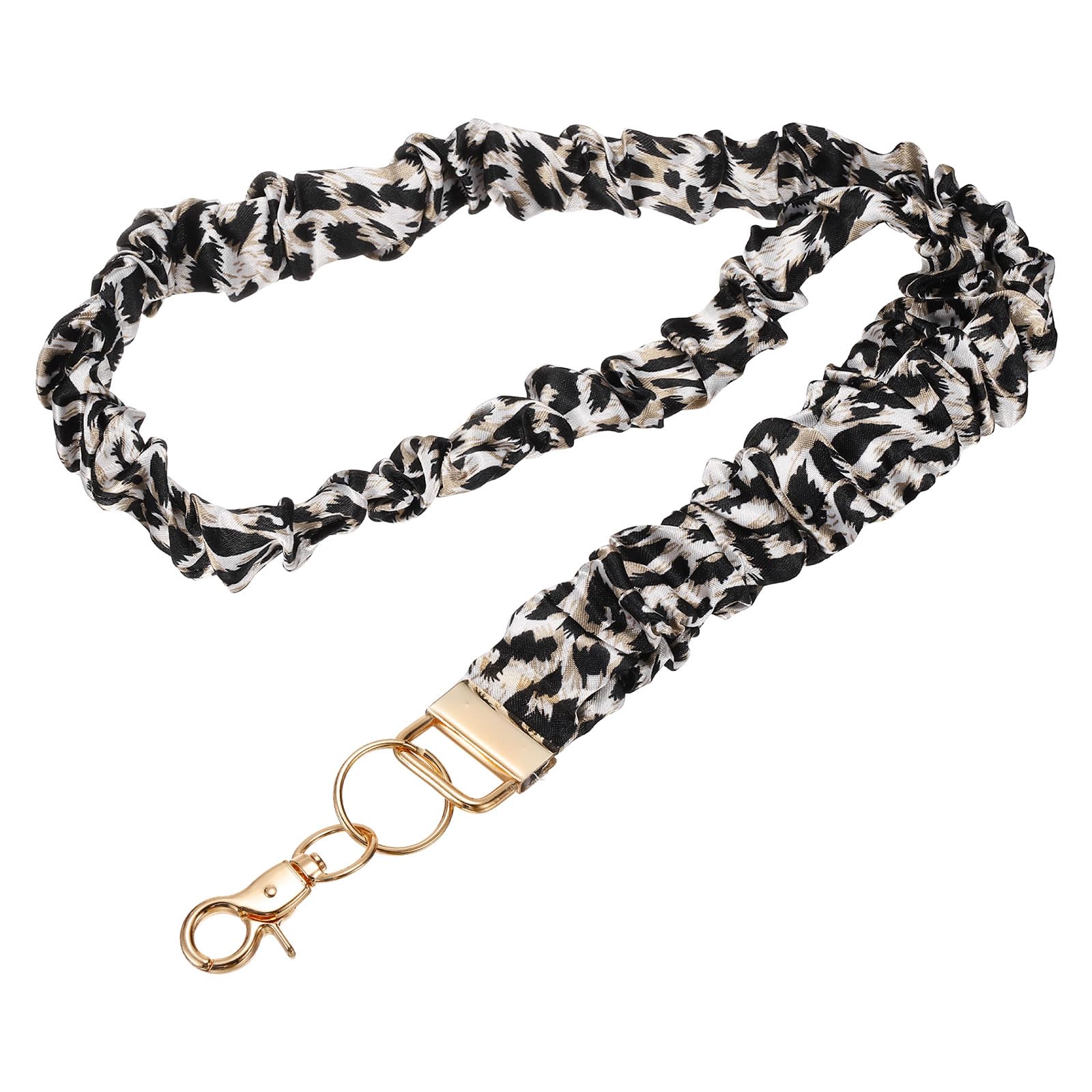 PATIKIL Scrunchie Lanyard Teacher, 1 Pack Stretchy Lanyards for Teachers Cute Lanyards ID Badge Holder with Clips for Women Keychain Card Holder, Khaki Leopard Print Gold