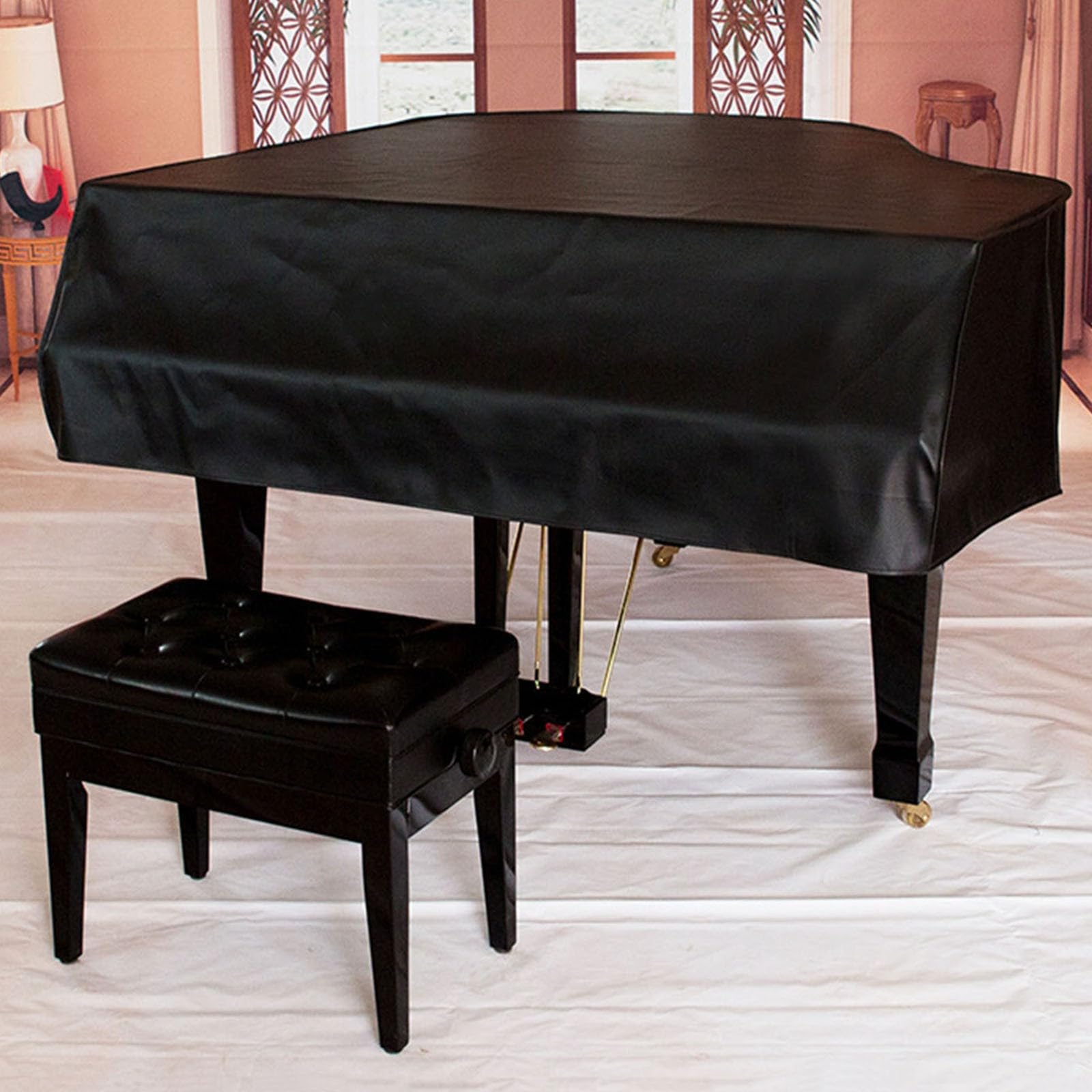 Copertura per Pianoforte A Coda in Pelle Antipolvere Impermeabile | Copertina completa per pianoforte pianoforte a coda Cover completo con copertura per sgabello in pelle(A,160cm)