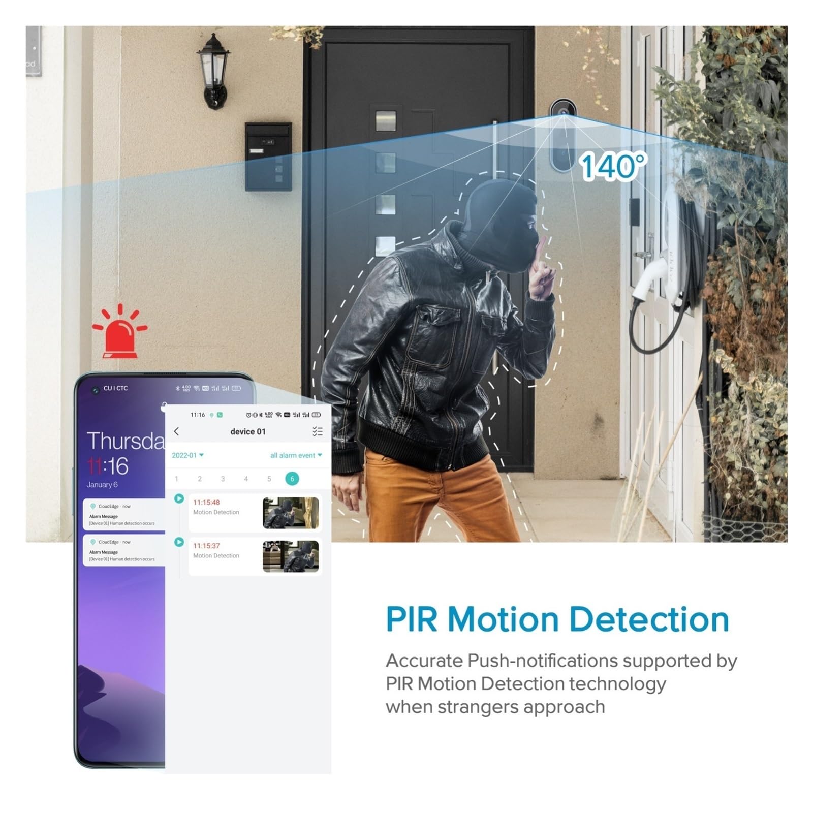 Timbre con Video Inteligente WiFi 1080P, Intercomunicador Recargable, Timbre con Alarma IR, Seguridad Inalámbrica