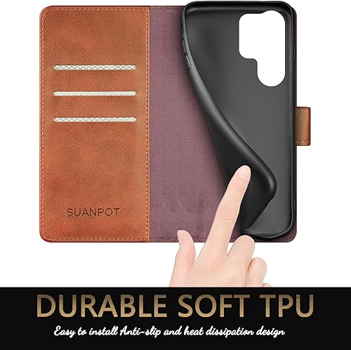 Miniatura 6 de SUANPOT Funda tipo cartera para Samsung Galaxy S23 Ultra con bloqueo RFID, tarjetero y tarjetero, funda protectora de piel sintética con tapa para