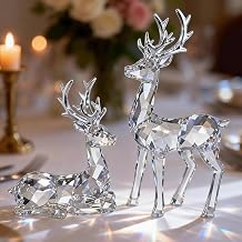 Christmas Decorations, Reindeer Figurines Set of 2 - Resin Deer Statues for Xmas Tabletop, Fireplace Mantel, Shelf Decor | Holiday Home D cor Ornaments & Gifts