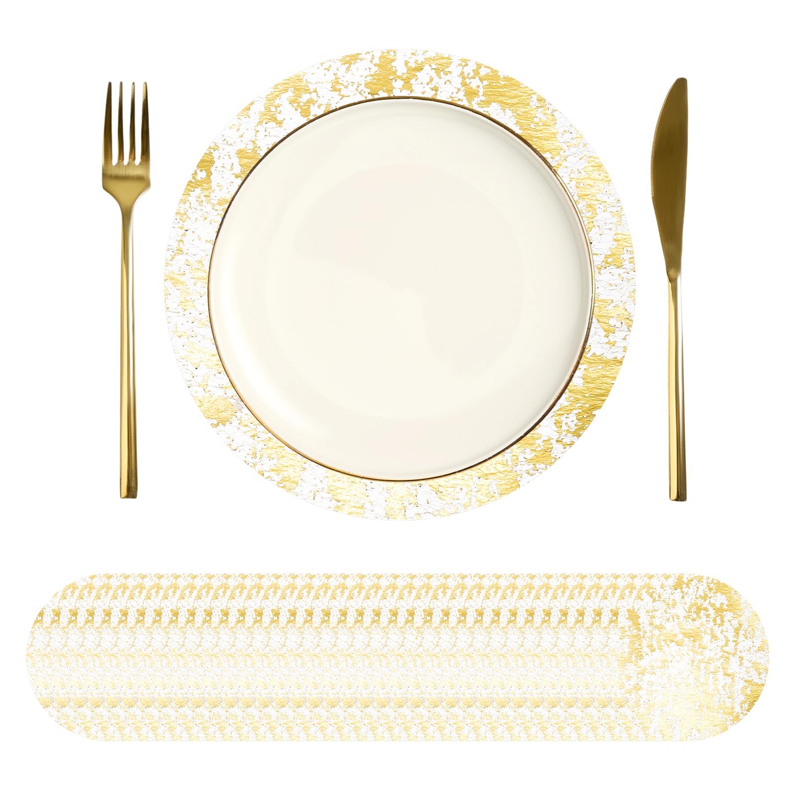sourcing map 50Pcs Disposable Round Placemats, 33cm Chargers Place Mats Metallic Thin Mesh Table Mates Pressed Foil Table Doilies for Dining Table Wedding Birthday Party Home Decor, Gold