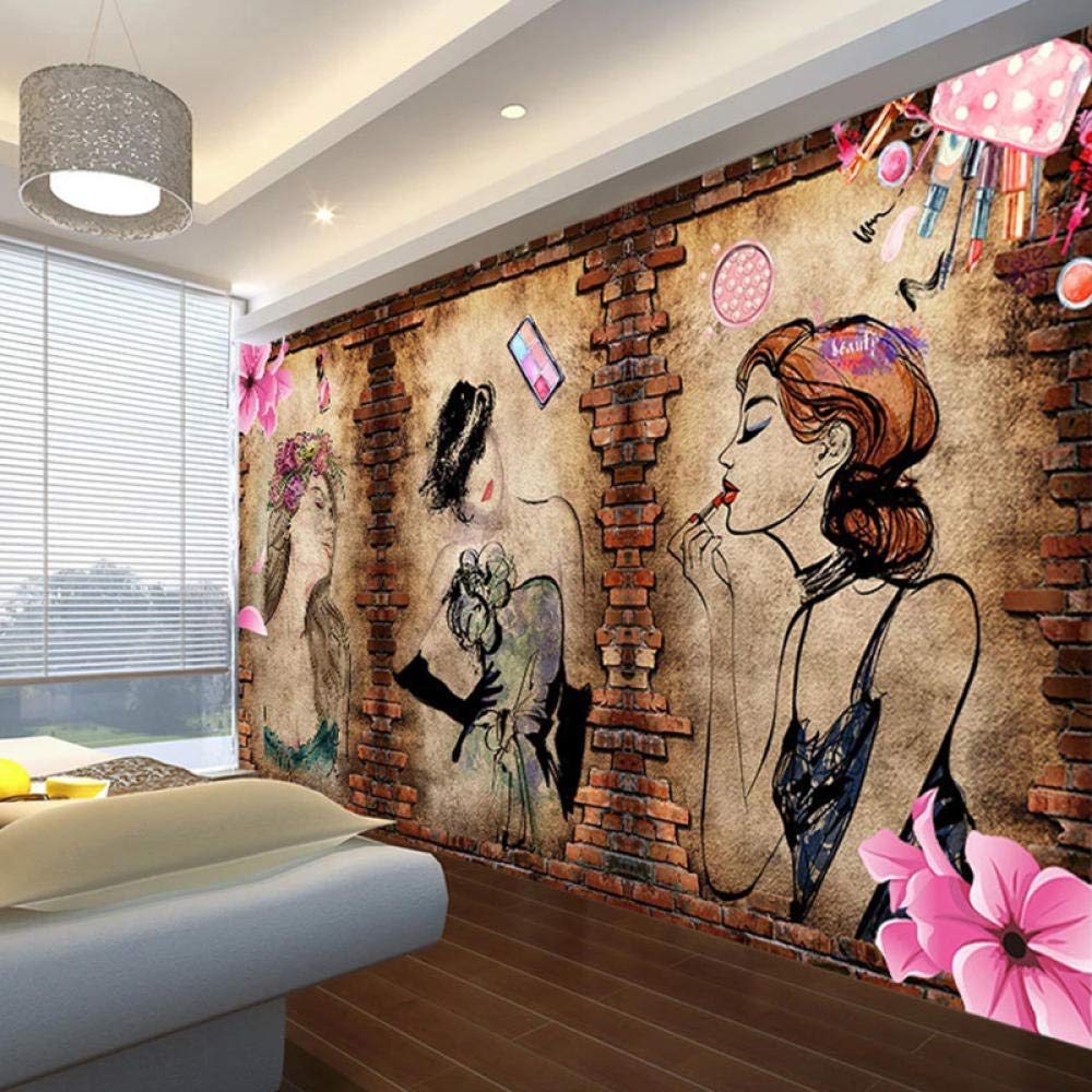 Papel Tapiz Fotográfico Personalizado Para Paredes Retro Nostálgico Belleza Peluquería 3D Pared De Ladrillo Cartel Fresco Mural De Pared Papel Tapiz Impermeable,350 * 256Cm