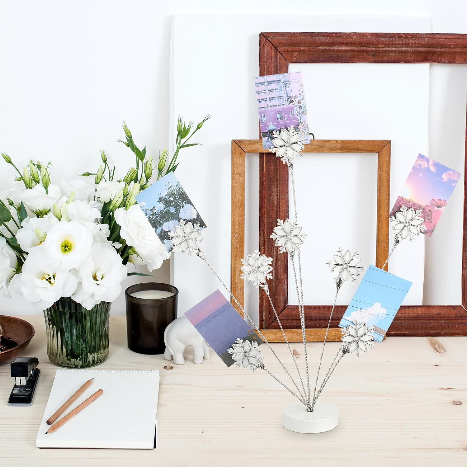Tandefio Snowflake Gift Card Tree Holder Clip, 8 Branch Multiple Money Family Photo Tree Christmas Card Holder with Clips Picture Frame Stand for Memo Note Wedding Photo Display Office Desk Decor
