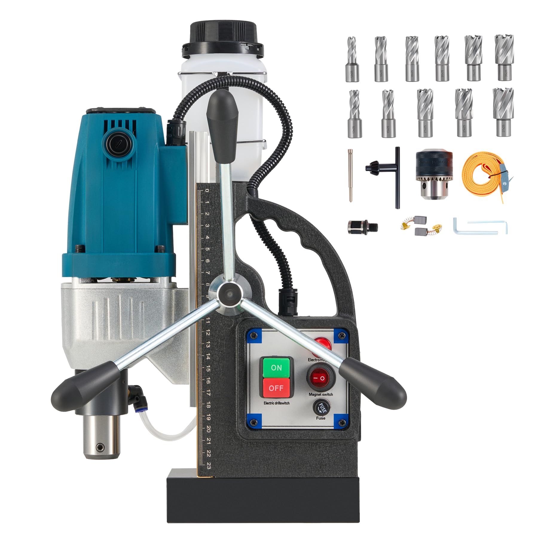 ZELCAN 1100W Trapano Magnetico Trapano Elettromagnetico Portatile 12000N Trapano Colonna Base Magnetico Elettrico Fino a 40 mm, Profondità Massima 50 mm per Uso Industriale o Domestico (con 11 Punte)