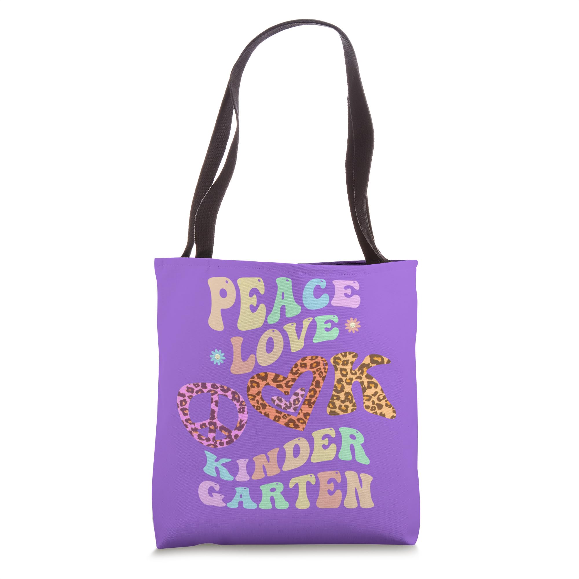 Retro PEACE LOVE KINDERGARTEN Groovy Leopard Print Kinder Tote Bag