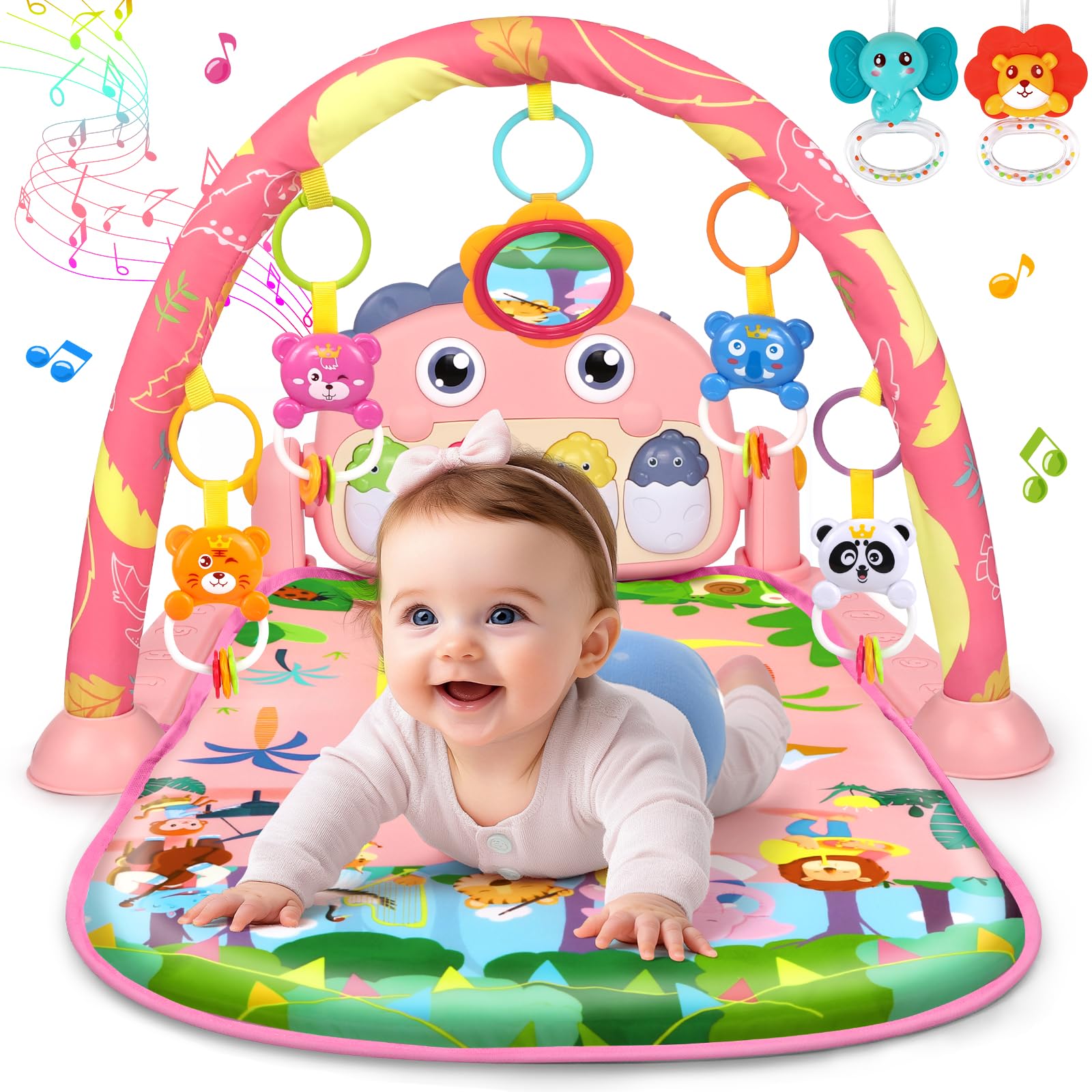 Baby Play Mat Baby Tummy Time Mat Activity Center for Newborn Infant Piano  Play Gym Mat Music Light Babies Gifts Boy Girl for Babies 0-6 6-12 Months