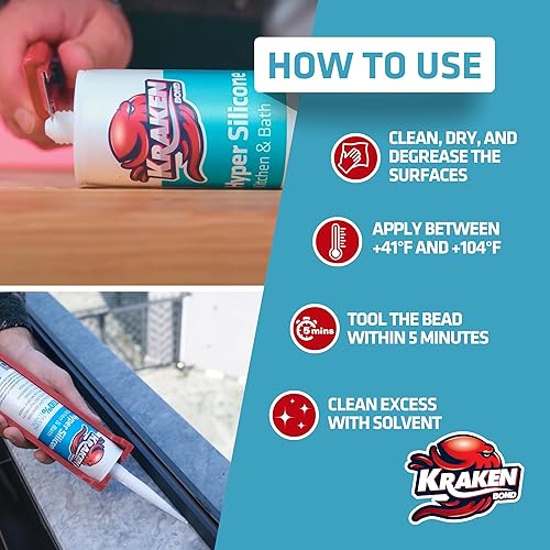 Miniatura 3 de Kraken Bond Sellador de silicona impermeable transparente  Sellador de baño y cocina sellado antiencogimiento sellador de silicona sanitaria para