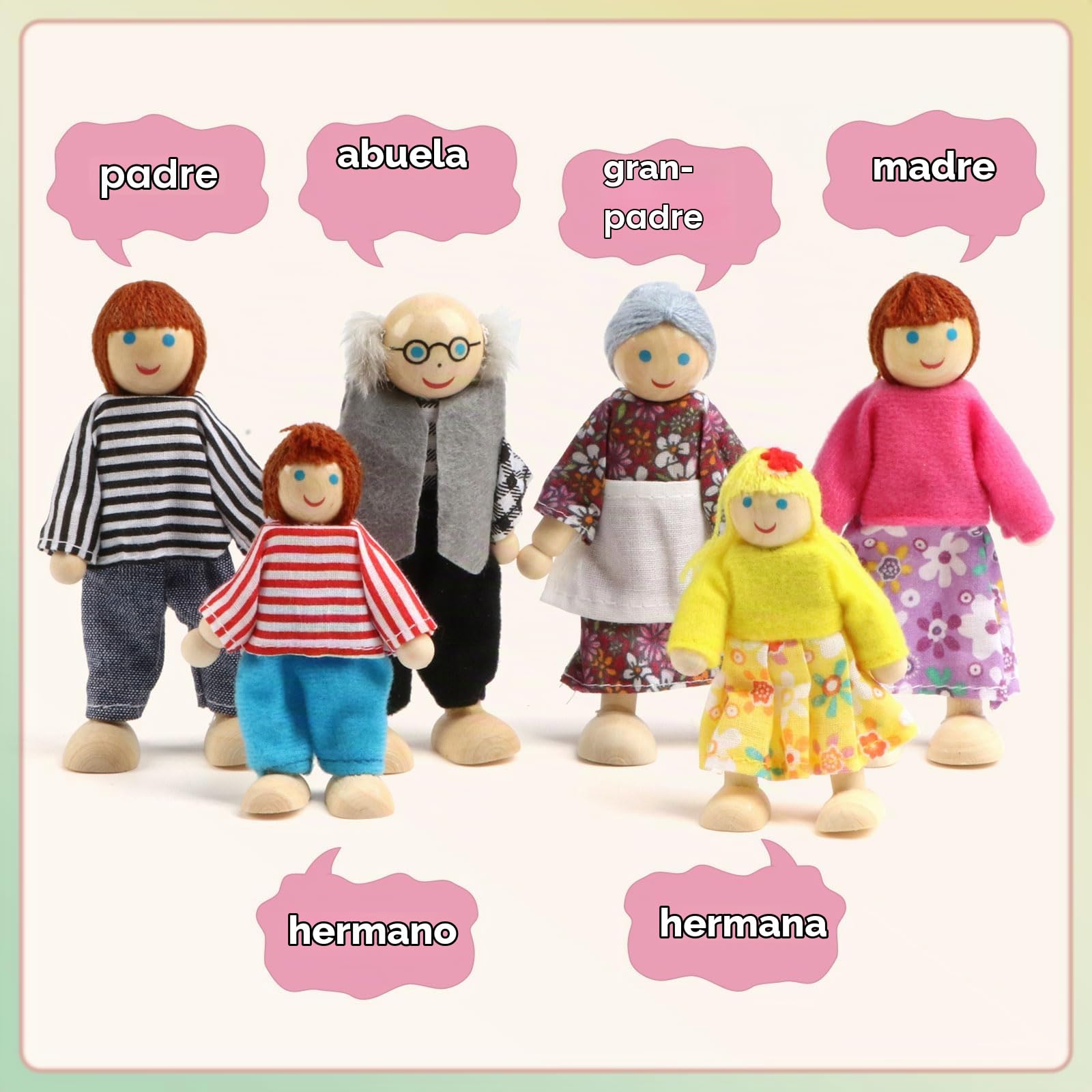 5 Juegos de Accesorios para Muebles de casa de muñecas con una Familia de 6 muñecas, decoración, Juguetes para Juego de imitación para niñas y niños