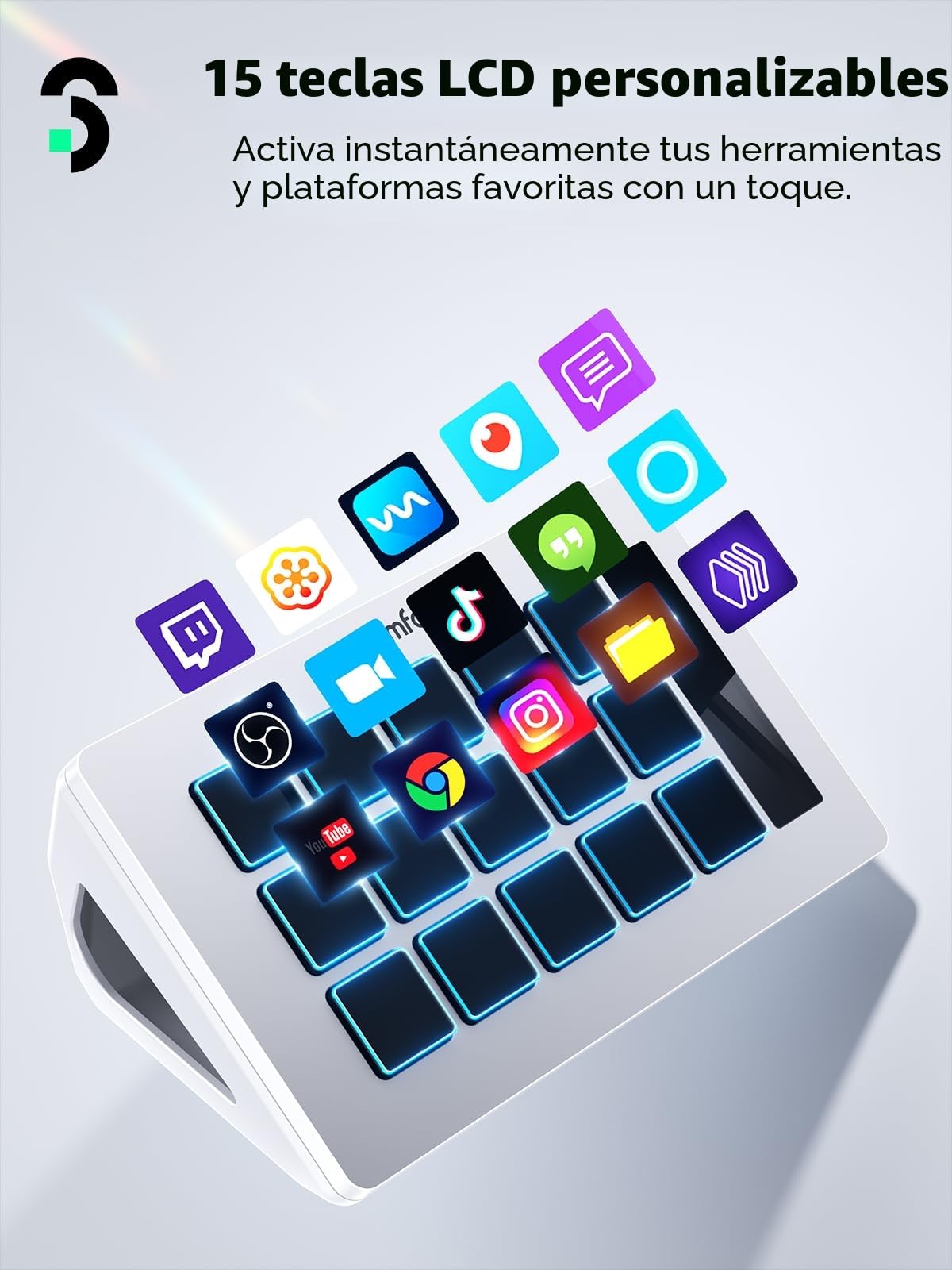 SOOMFON Stream Controller, Production Console Deck 15 Teclas Macro, Stream Control Deck Activa acciones en OBS, Twitch, Youtube, PS y Otras Aplicaciones, Studio Controll Deck Compatible con Mac, PC