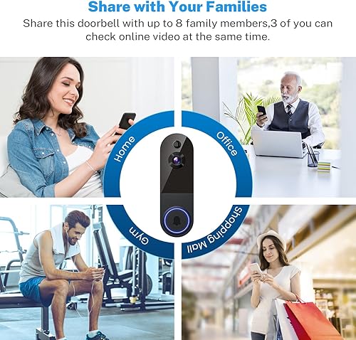 Miniatura 5 de Cámara de timbre de video inalámbrico de 1080p con receptor, detección humana AI, audio de 2 vías, visión nocturna, almacenamiento en la nube,