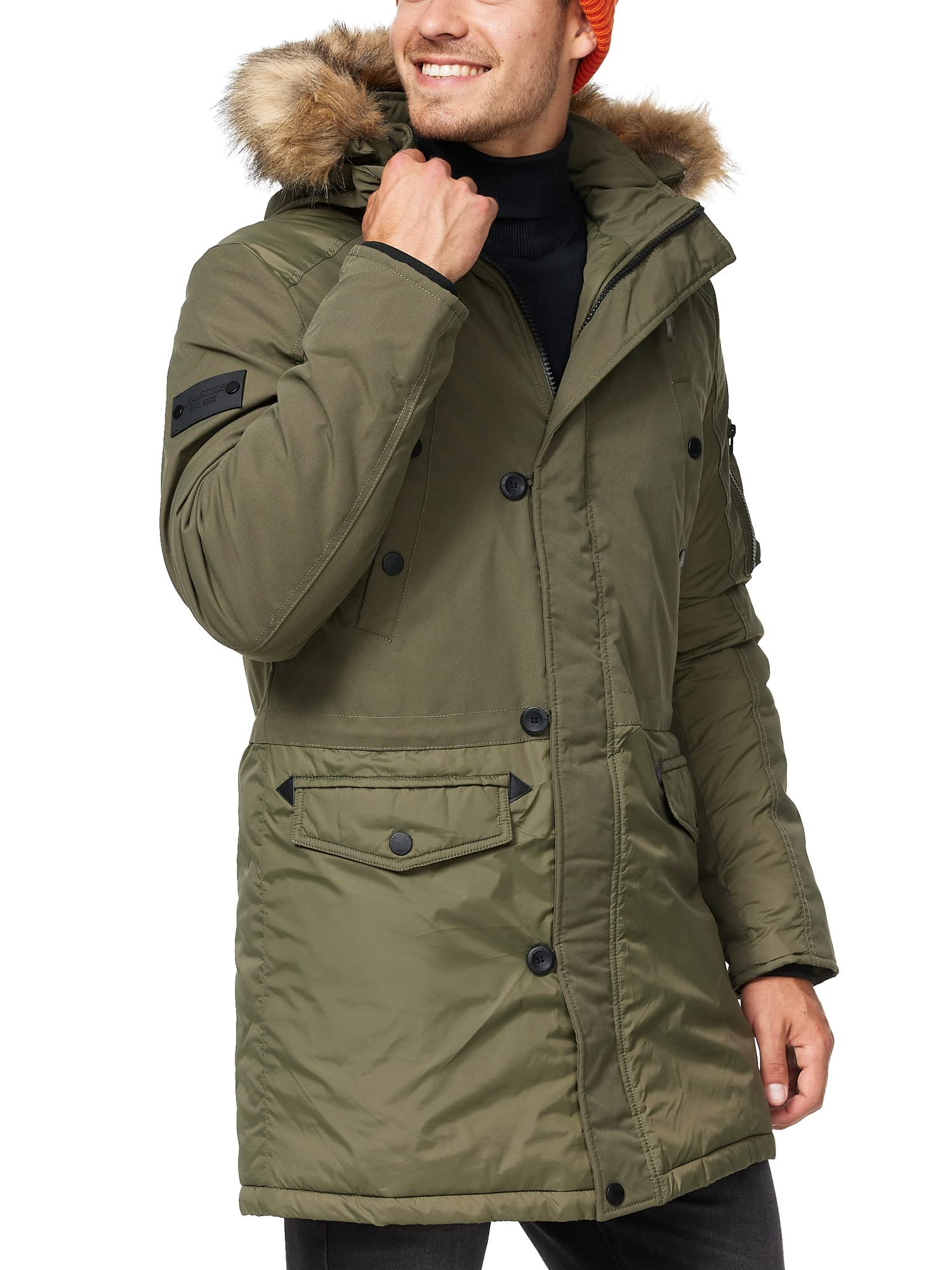 Indicode Hombres Jarl Parka de invierno con capucha extraíble de pelo sintético y cuello alto