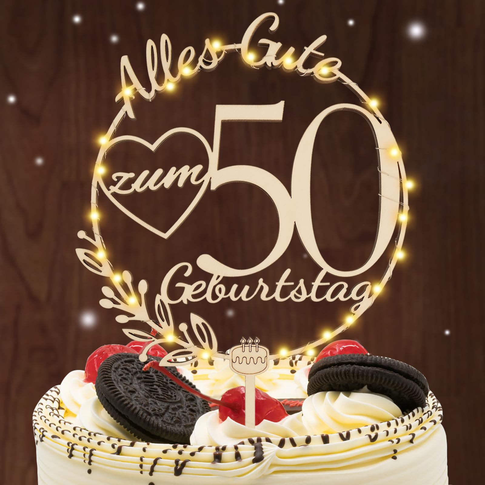 I LOVE MOM Cake Topper 50 Geburtstag Holz,50 Tortendeko Geburtstag Kuchen Deko für Mädchen Junge Frauen Mann