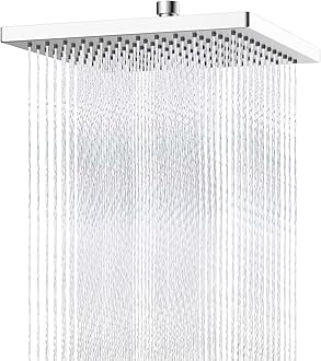 Hibbent Thickness Metal Rain Shower Head, 12 Inch High Pressure Shower Heads, Square Large Bathroom Rainfall Shower Head with Adjustable Brass Ball Joint, Waterfall Full Body Coverage, Chrome