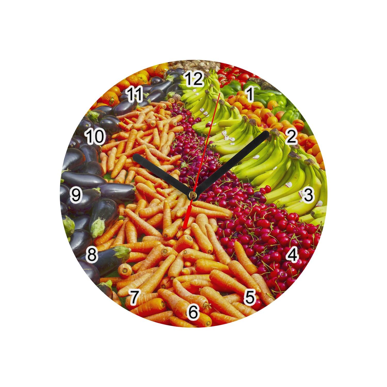 Horloge murale en verre nourriture saine décoration murale blanche diamètre 20cm design vegan