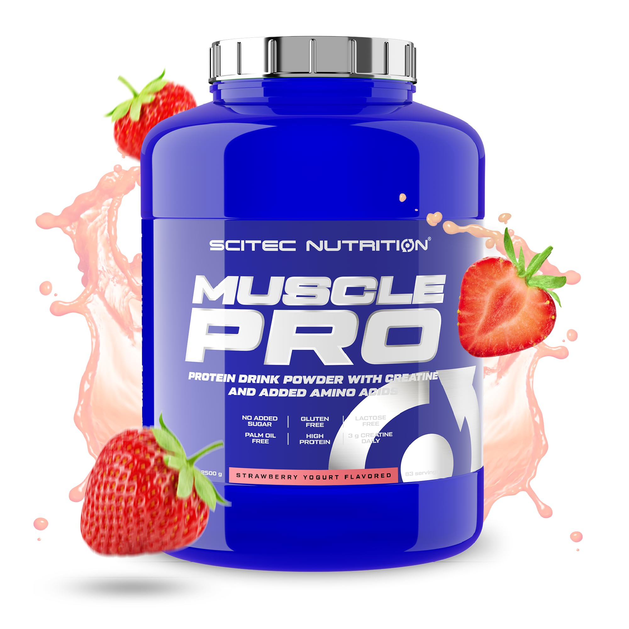 Scitec Nutrition Muscle Pro - Mix proteico vegetale e animale in polvere | Soia, siero di latte e caseina - Creatina e aminoacidi - Senza lattosio, glutine e olio di palma - 2.5 kg, Fragola-yogurt