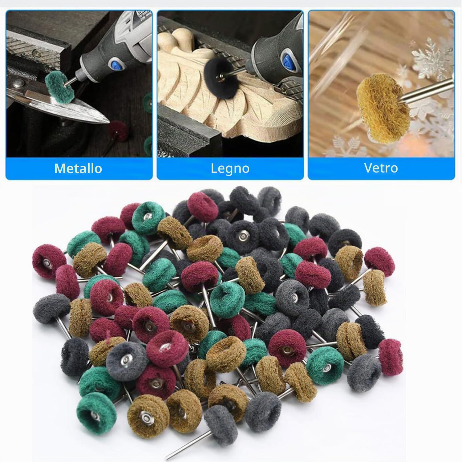 Set 80 ruote abrasive da 25 mm per lucidatura abrasiva utensili rotanti Dremel gambo 3 mm