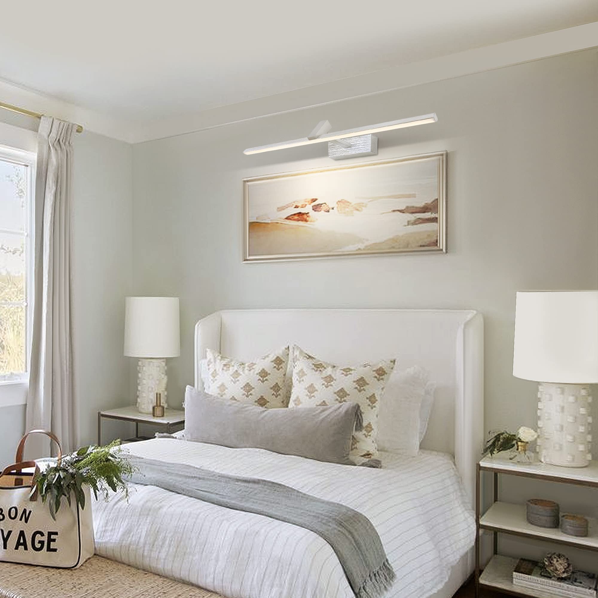 MantoLite LED Lámparas de Pared 12W,60CM 4000K Interior Iluminación para cuadros Con Cabeza de Lámpara Giratoria, Plata Cepillada Baño Espejo Apliques de Pared