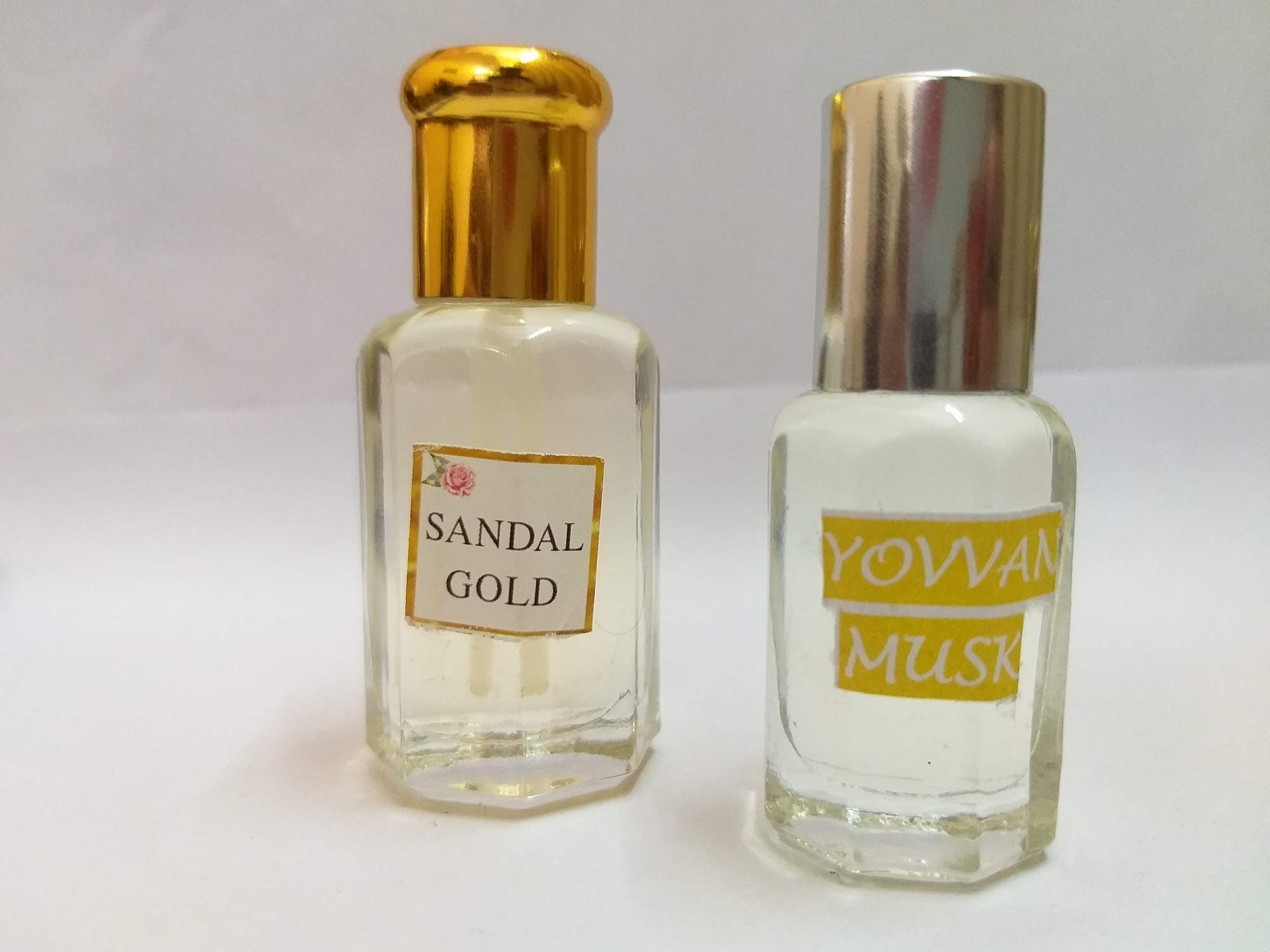 Sandal (Chandan) and Yovvan Musk Attar/Ittar concentrated Perfume Oil - 10+10 ml Sandal Aroma Combo Fragrance