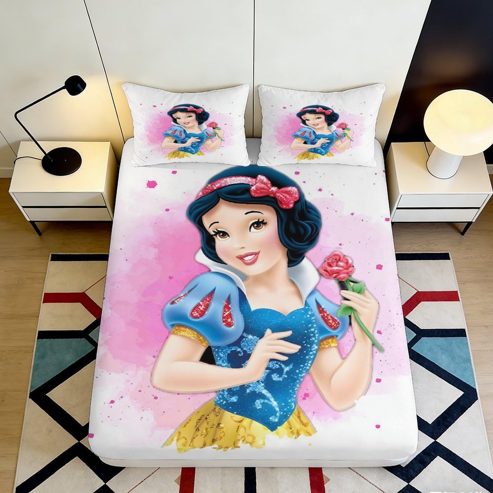 3D Printed Princess Cartoon Fitted Sheet Microfiber Pink Bed Cover for Bedroom Guest Room Decor Dustproof 90x200x25cm