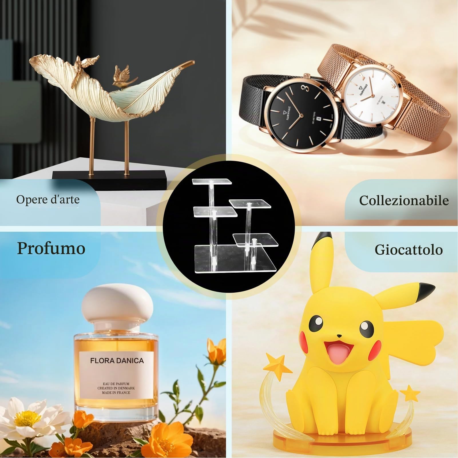 Espositore in Acrilico, Espositore Profumi Trasparente Riser i, Stand Multi-Livello per Cupcake, Dessert, Cosmetici e Collezionabili, Supporto Robusto e Facile da Montare,