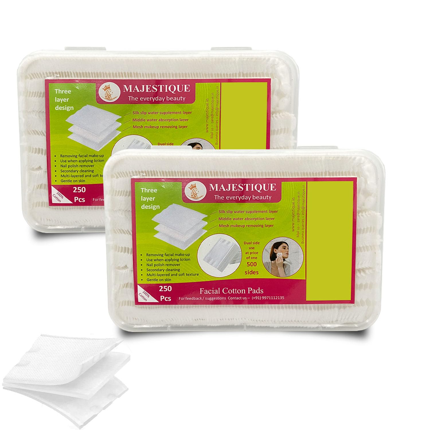 Cotton Pads for Face Makeup Removal 250 Soft Square 3-Layered Pads, Makeup Remover Wipes for Cleansing Skin & Nail Polish Remover - Pack of 2 (500)-image-5