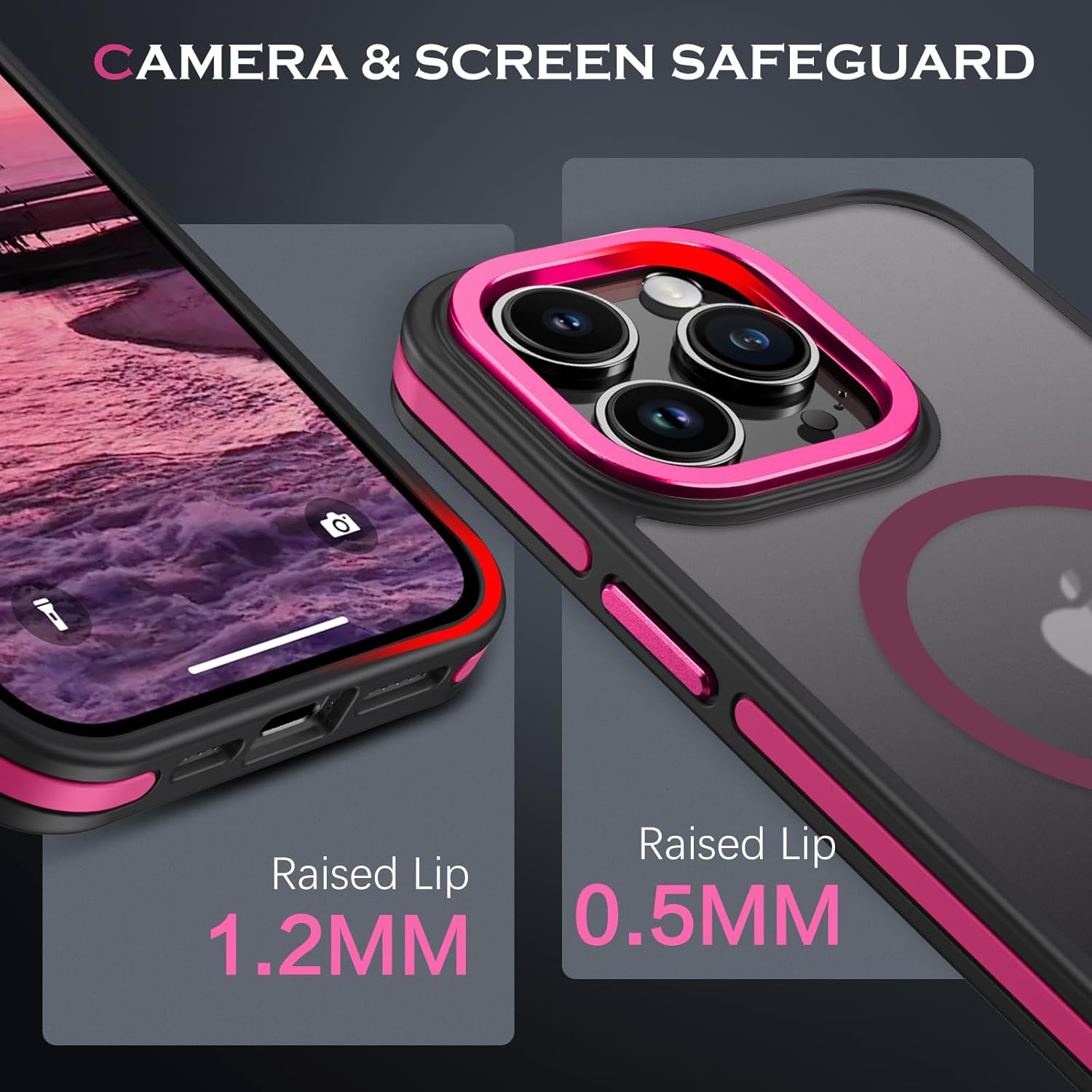 YINLAI Case for iPhone 15 Pro Max,Magnetic Case [Compatible with Magsafe] Supports Wireless Charging Slim Translucent Matte Men Women Shockproof Protective Back Phone Cover 6.7 Inch,Black/Hot Pink - Image 6