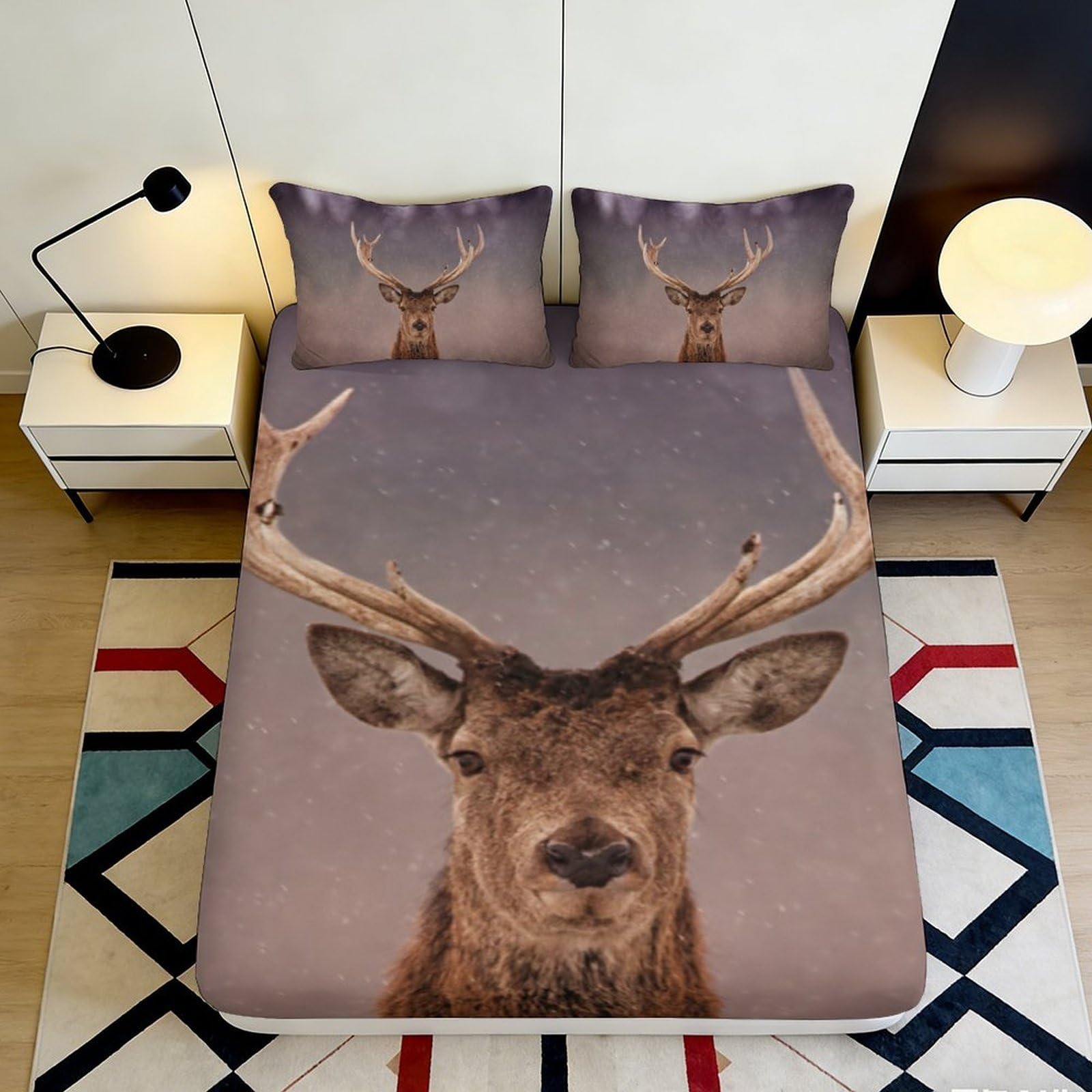 Pnayamiorkfel Style-6 3D Printed Deer Forest Fitted Sheet Microfiber Non-Slip Bed Cover Stag Woodland Bedroom Decor Easy Care 90X200x25cm