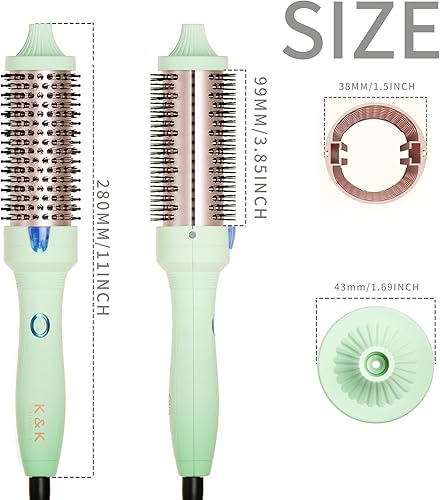 Miniatura 9 de K&K Cepillo térmico para aspecto de soplado, cepillo redondo iónico calentado de 1.5 pulgadas que hace que el cabello sea más suave, cerdas redondas