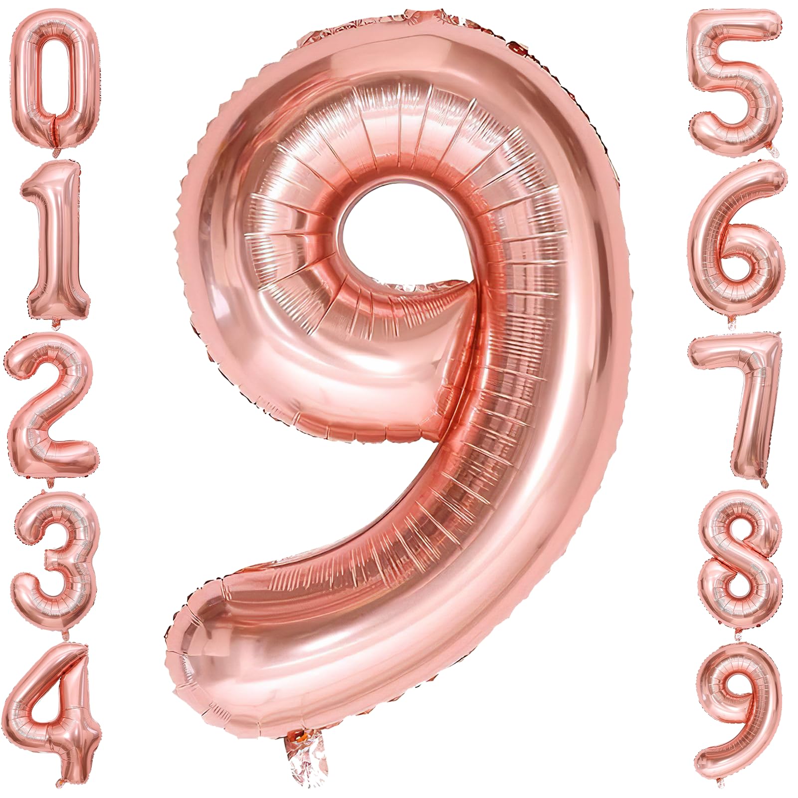 9 Number Balloon Rose Gold 40 inch Big Foil Mylar 9th Balloons for 9 Year Old Boy Girl Birthday Party Decorations Wedding Anniversary Events Supplies
