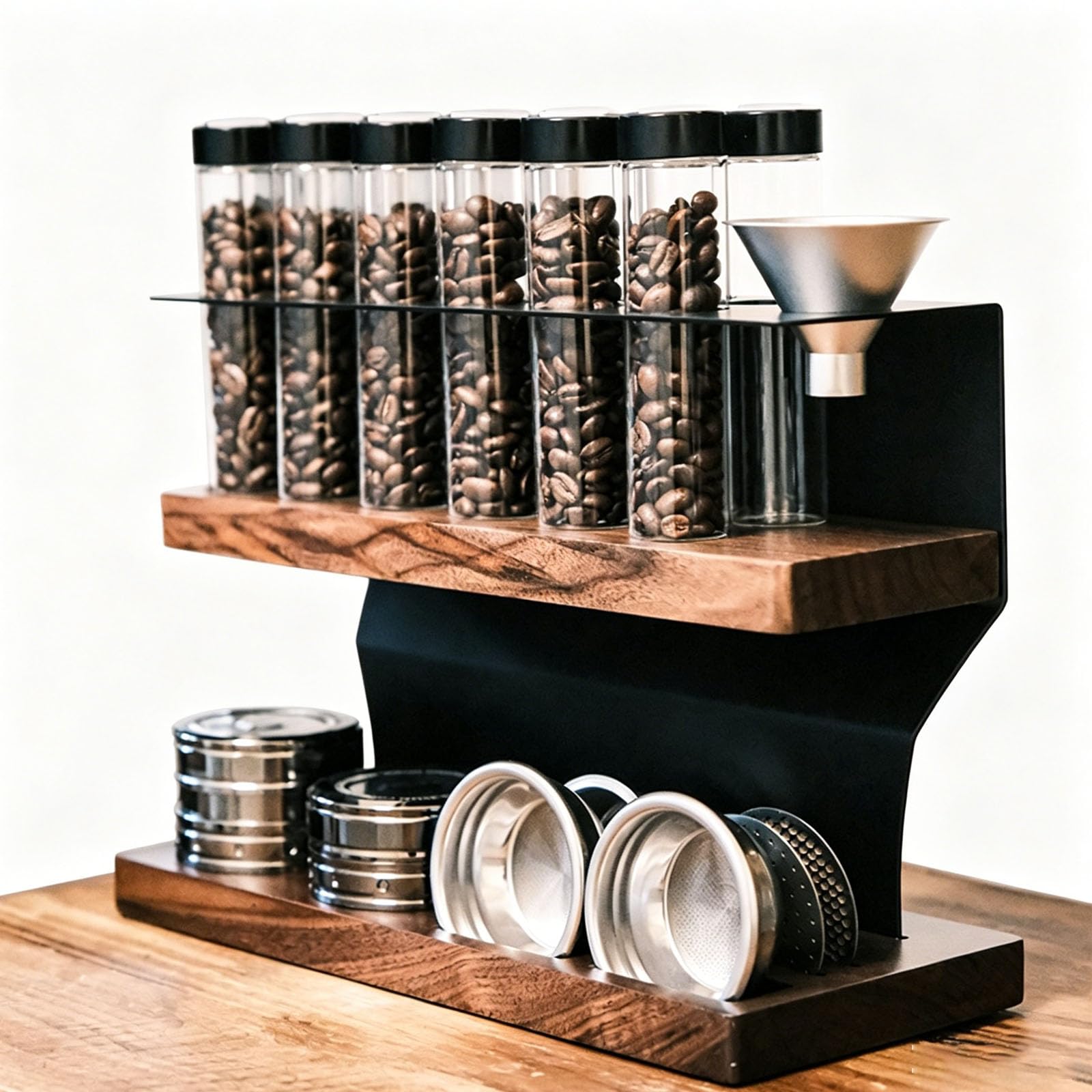 Organizador De Granos De Café De Madera con 12 Tubos, Contenedor PortáTil para Dosis Individuales, 3 Orificios para El Recipiente De Polvo & 2 Rejillas De DistribucióN De Agua
