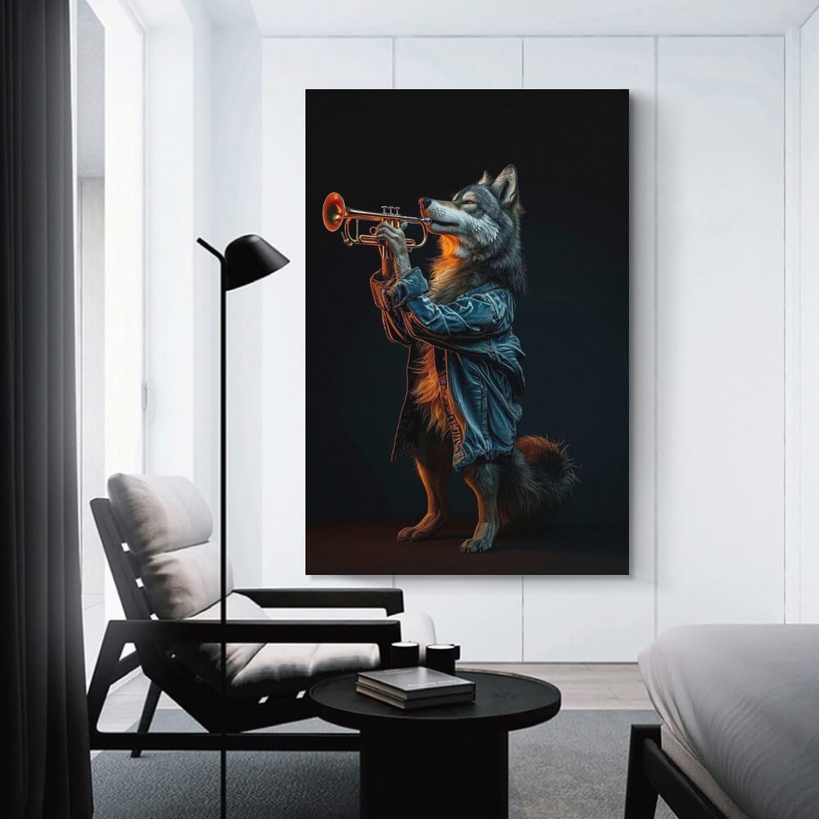 Junmoney Wolf Trumpet Canvas Art Print 20x30inch(50x75cm), for Bedroom Decor, Cosy Corners Or Studios, An Easy Wall Refresh for Bedrooms