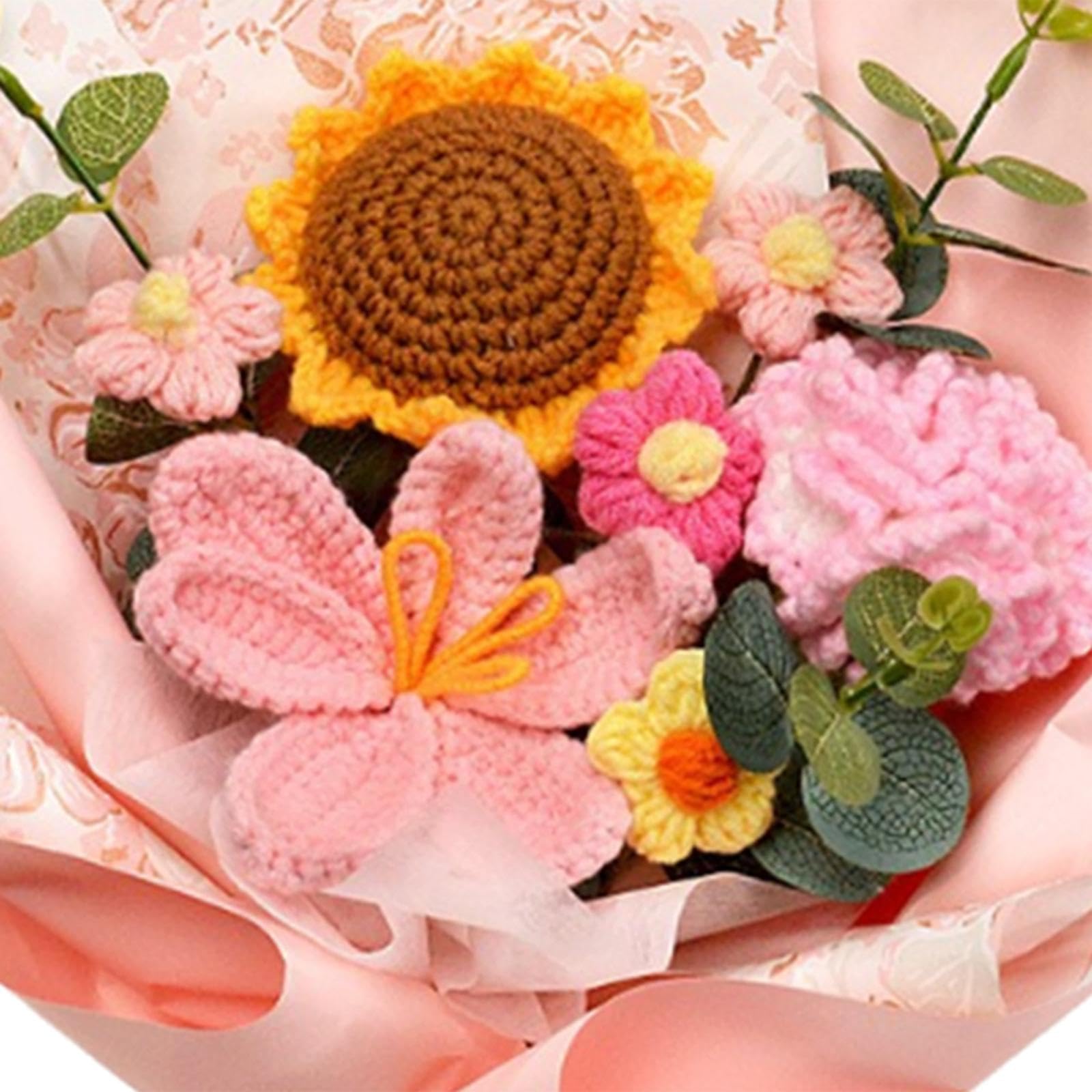 LOVIVER Ouncinetto Flower Bouquet Regalo per la festa della mamma dalla figlia Son Artificial Home decorazioni a maglieria per Mom Donne, Garofano Rosa