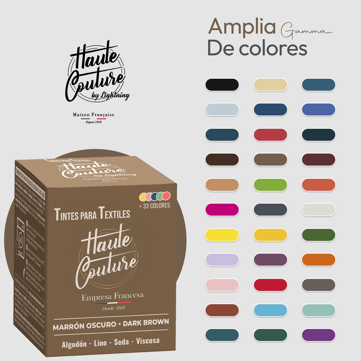 Haute Couture - Tinte para Ropa y Textil Marrón - Marrón Oscuro - 350g - Tinte Textil Todo en uno - Listo Para Teñir Ropa y Tejidos