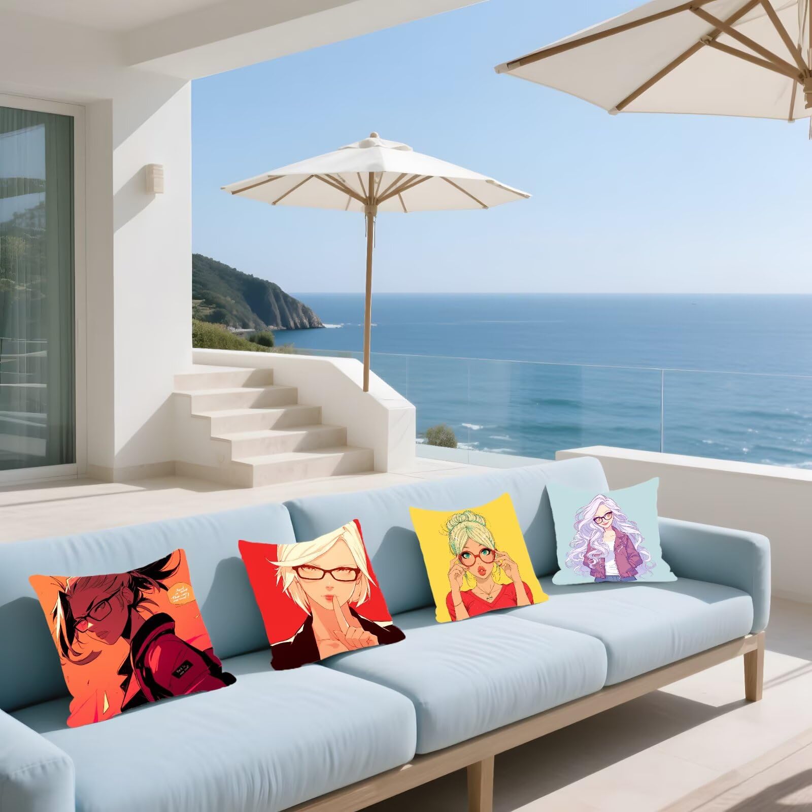 Cojines Sofa Fundas Cojines 50x50cm SúPer Suave Cojin Dibujos animados Chica Juego de 4, Fundas Almohada Impermeable Exterior, Interior Y Exterior Cojin Decorativos, Para SalóN Regalos NavideñOs P-97