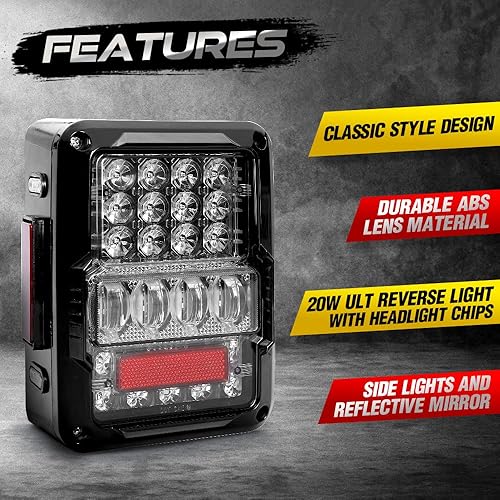 Miniatura 2 de SPL Luces traseras LED aprobadas por DOT con luz de marcha atrás más brillante de 30 W compatible con Jeep Wrangler JK JKU 2007-2018, EMC integrado,