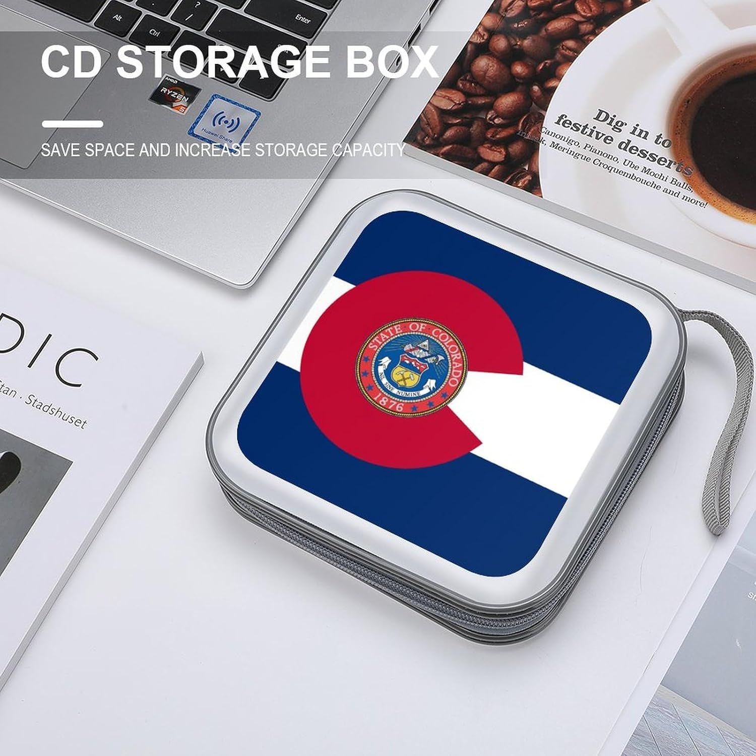 Colorado Flag Seal U.S.A. CD Case DVD Storage Holder Binder 40 Capacity | protective,hard case,protable loop,travel car use,zippered closure
