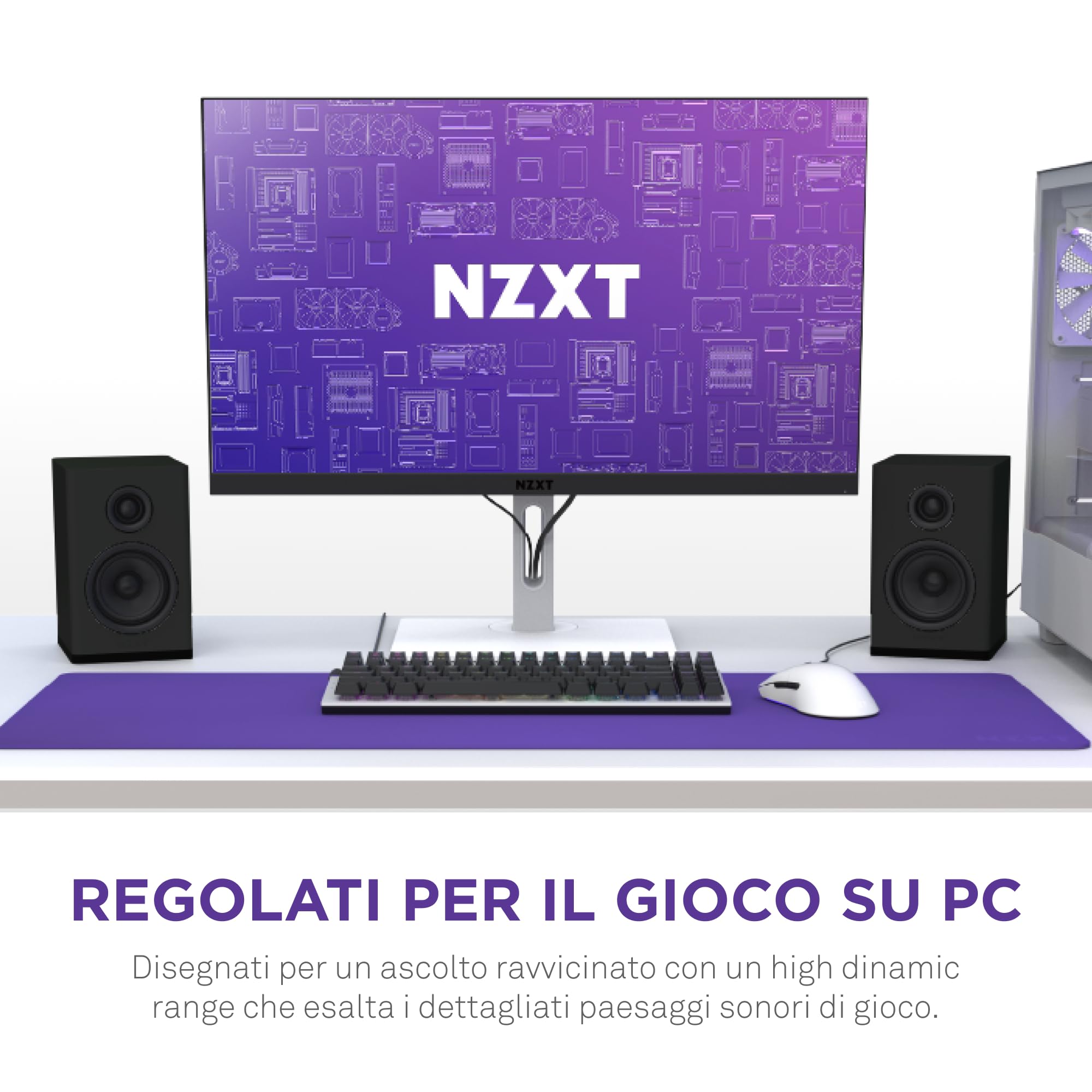 NZXT Relay Altoparlanti da scrivania per PC - AP-SPKB2-EU - Gamma sonora completa - 80 Watt - High Dynamic Range - Tweeter con cupola in seta - Woofer con fibra di vetro - Neri