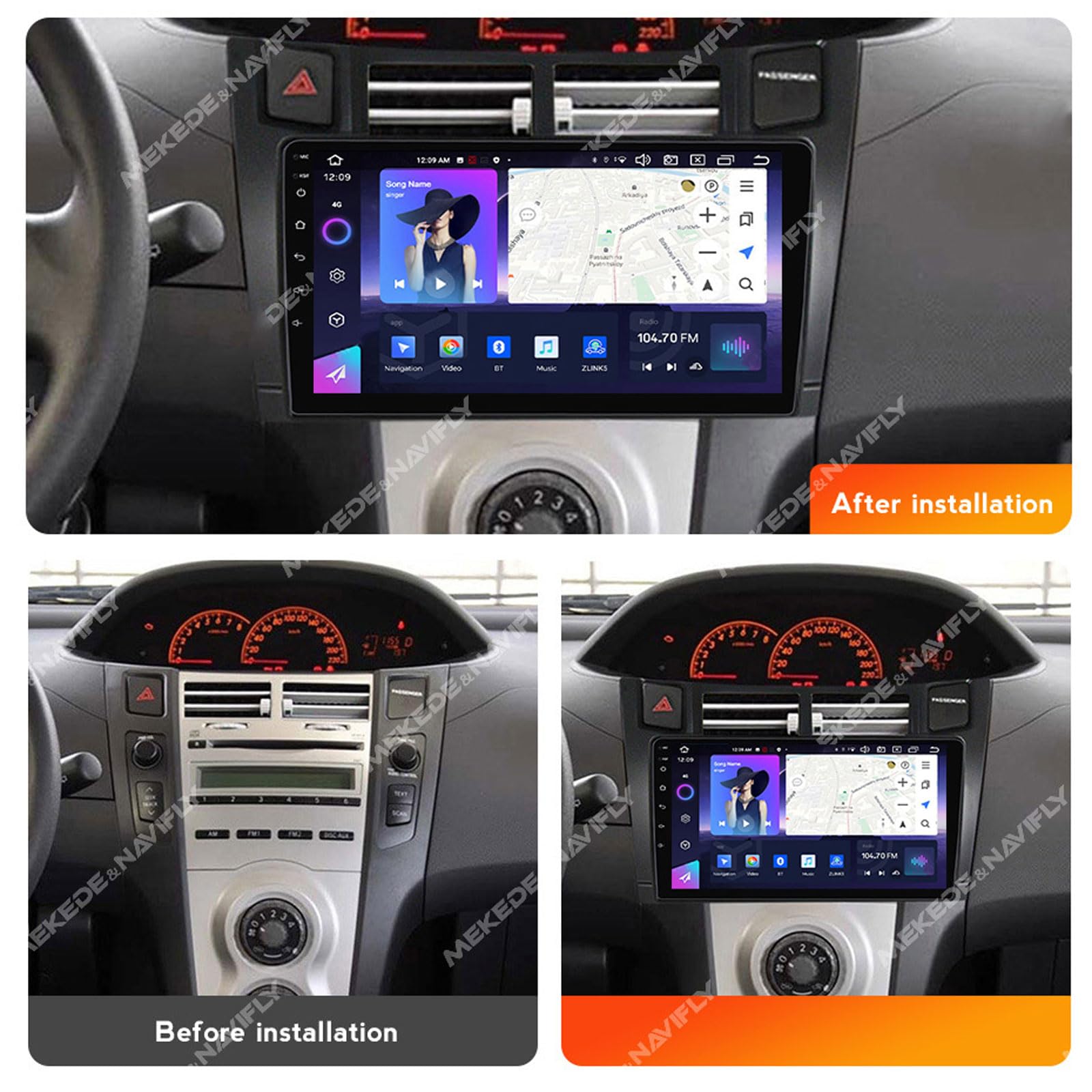 EsaSam Android 13 Car Stereo QLED Display Compatible with Toyota Yaris 2005~2012 Touch Screen 9 Inch Car Radio with Car Play Bluetooth Navigation Android Car Radio FM RDS SWC,8 Core NF3 2G+32G