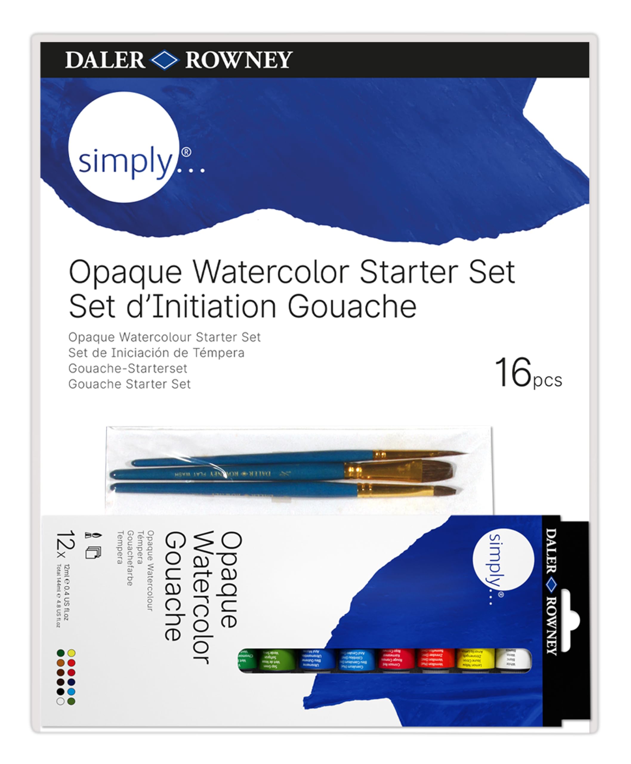 Daler-Rowney Simply Gouache Farben Set – 16-teilig Für Anfänger, Mit Guter Deckkraft