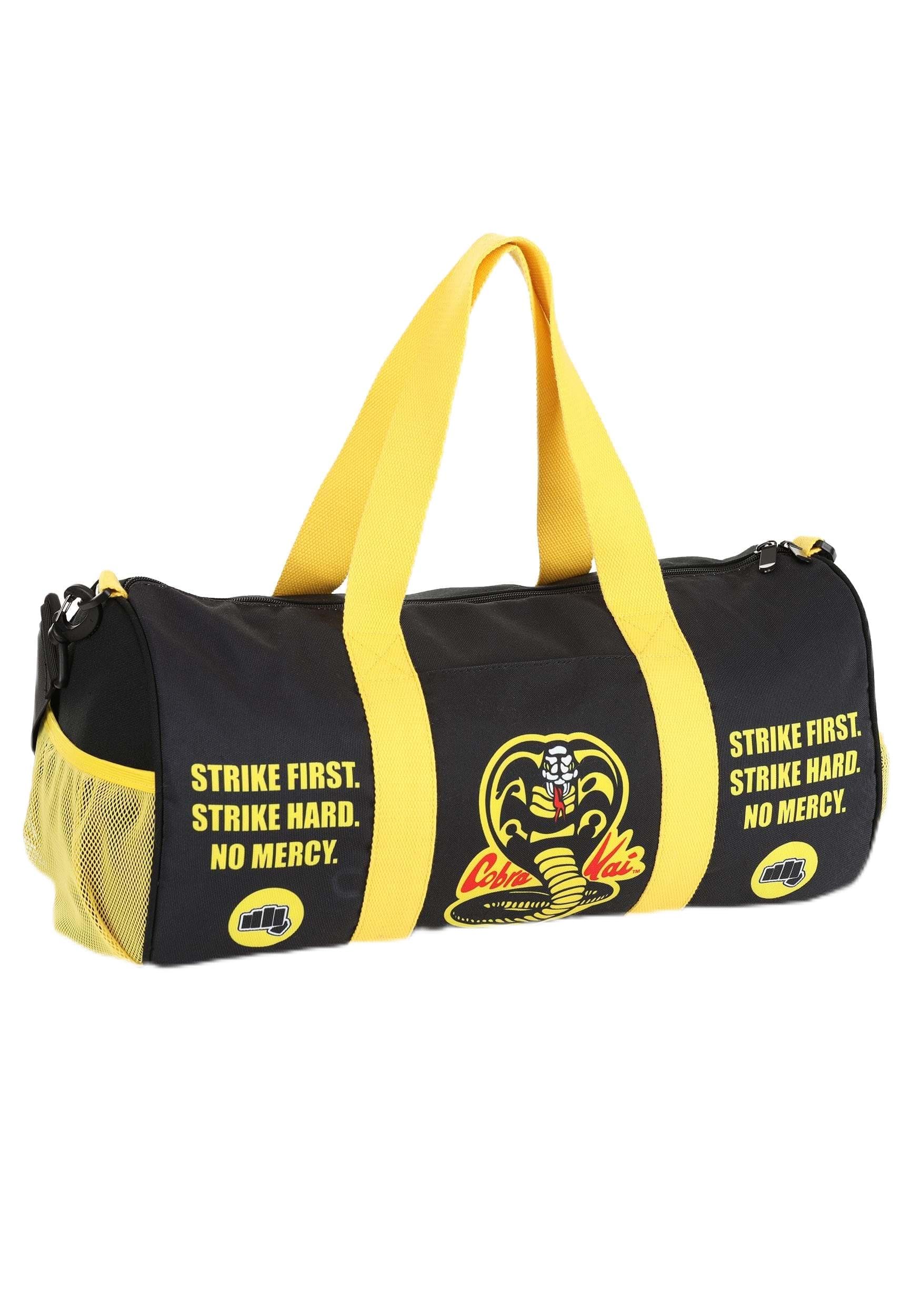 Authentic Cobra Kai Strike First, Strike Hard, No Mercy Duffle Bag, Karate Combat Training Gym Handbag
