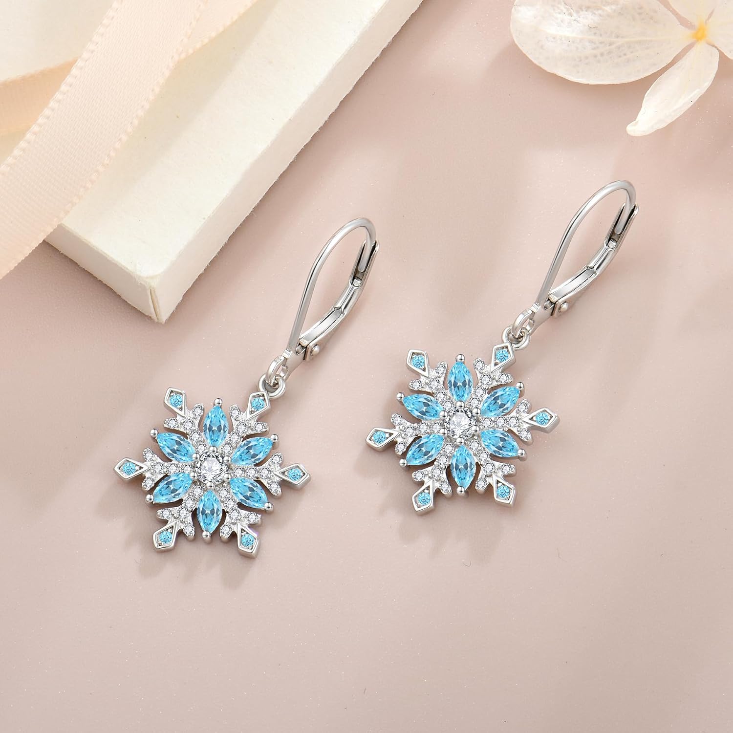 Snowflake Christmas Earrings for Women 925 Sterling Silver Frozen Leverback Winter Dangle Drop Earring Christmas Jewelry Gifts - Image 5