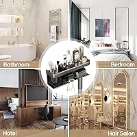 Vista 7 de Soporte para secador de pelo, organizador de secador de pelo, soporte para secadora de pelo, montado en la pared con estante para baño, salón, Negro