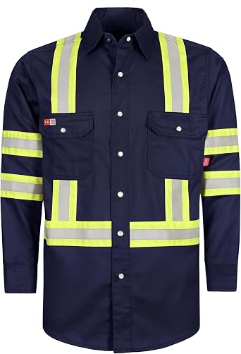 TICOMELA FR Shirts for Men High Visibility/Hi Vis Flame Resistant/Fire Retardant Shirt 6.5oz Mens Welding Shirts