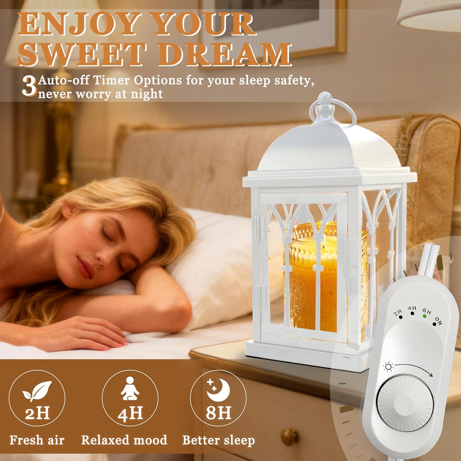 Candle Warmer Lamp with Timer,Dimmable Large Electric Lantern Candle Warmer for Jar Candles,Vintage Enclosed Candle Lamp Warmer for Children Pet Family-White