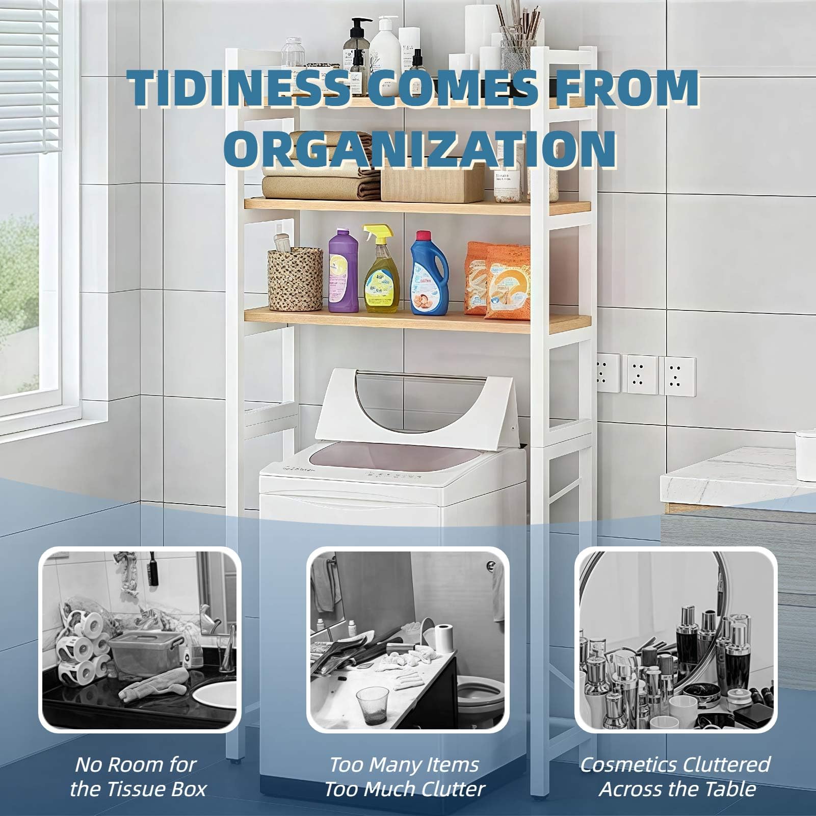 Ripiani a 3 ripiani, in metallo, multifunzione, per bagno, lavanderia, cucina, soluzione salvaspazio e design slish